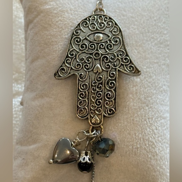 Adjustable Silver Hamsa Bracelet W/ Wrapped Charms – Filigree Protection Jewelry - Picture 3 of 7